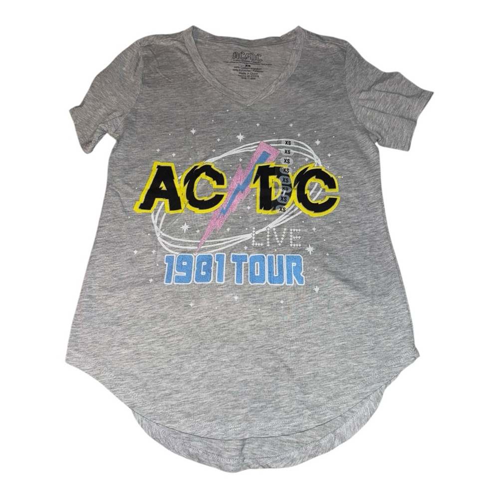 AC/DC Cool Band Short Sleeve V Neck Graphic Tee Heathered Gray Size XS
